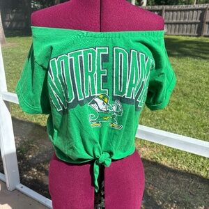 Notre Dame Fighting Irish Off Shoulder Cropped Shirt Top Tie Waist  Upcycled M